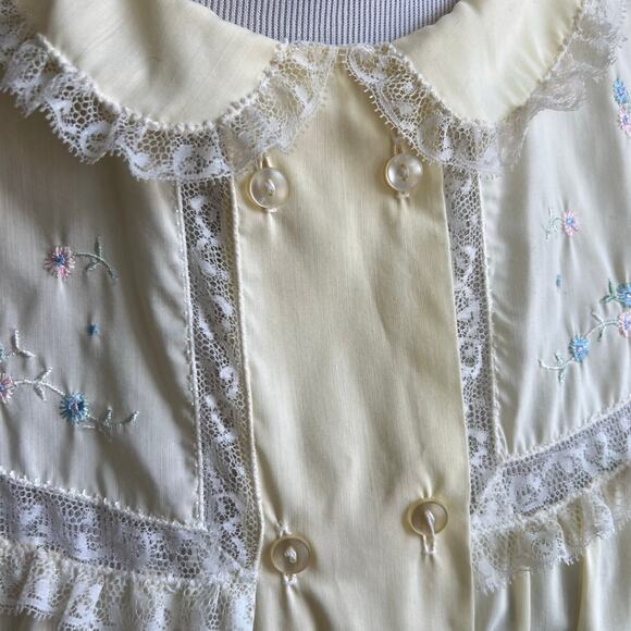 Vintage 50s Barbizon Pajama Set M Yellow Lace Peter Pan Collar Cottagecore - Picture 5 of 16
